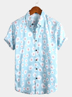 Men's Navy Blue Daisy Hawaiian Short Sleeve Shirt