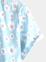 Bundle Of 2 | Men's Floral Print Holiday Flower Resort Casual Lapel Light Blue Short Sleeve Shirts