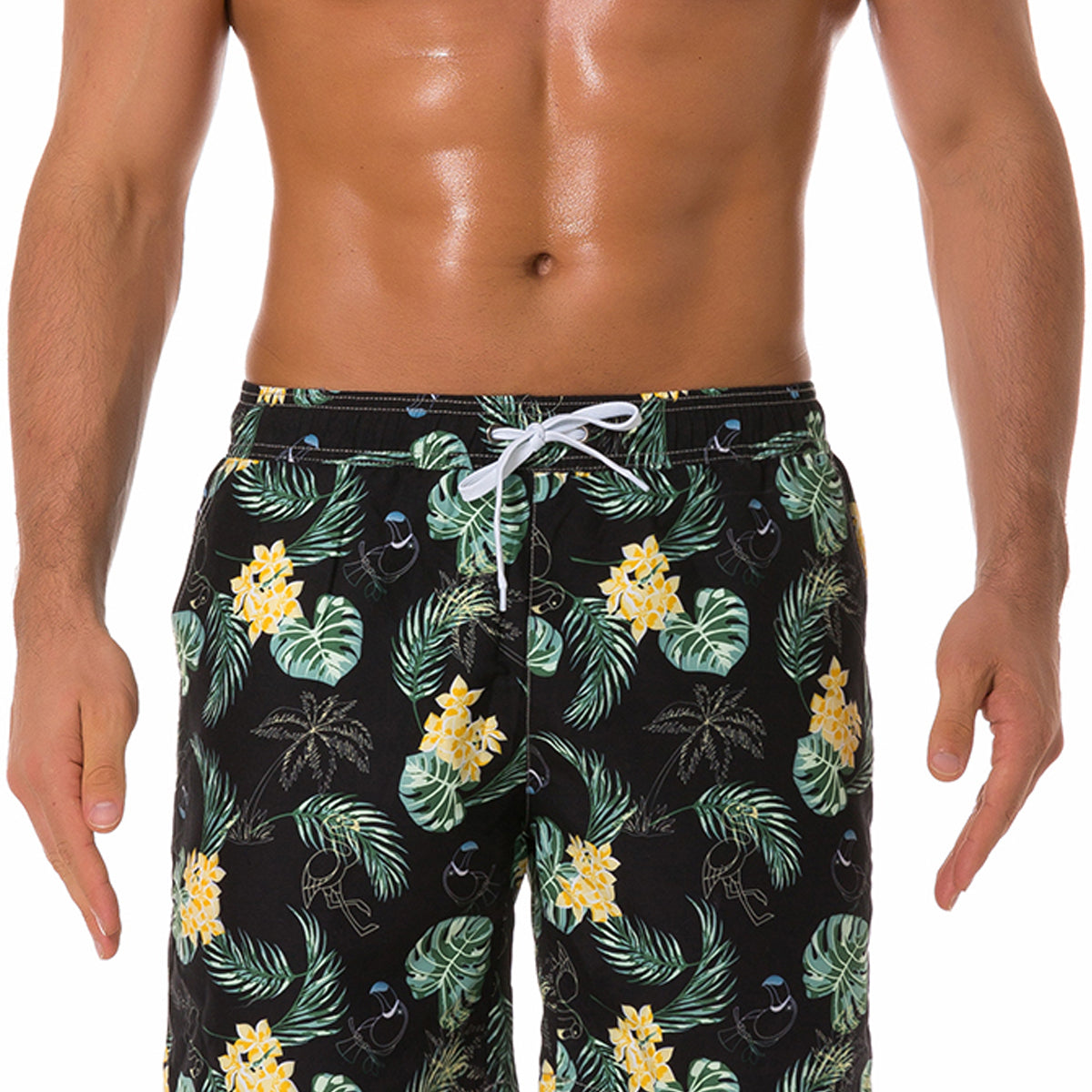 Men's Summer Tropical Floral Leaf Print Beach Shorts Swimming Trunks