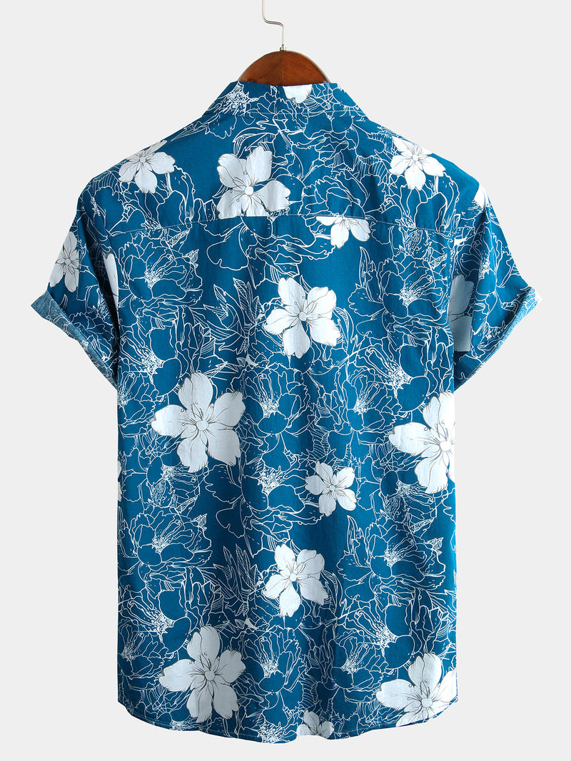 Bundle Of 4 | Men's Cotton Floral Holiday Flower Print Beach Pink Hawaiian Short Sleeve Shirts