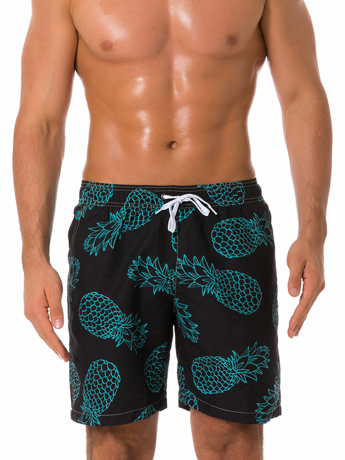 Men's Summer Pineapple Fruit Print Black Beach Shorts Swimming Trunks