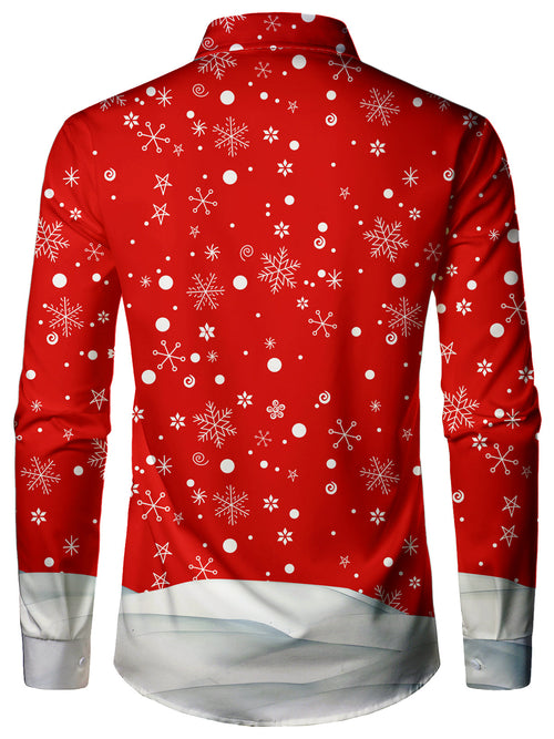 Men's Christmas Elf Funny Themed Top Red Long Sleeve Xmas Shirt