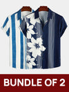 Bundle Of 2 | Men's Vintage Blue Vertical Striped Casual Short Sleeve Shirts