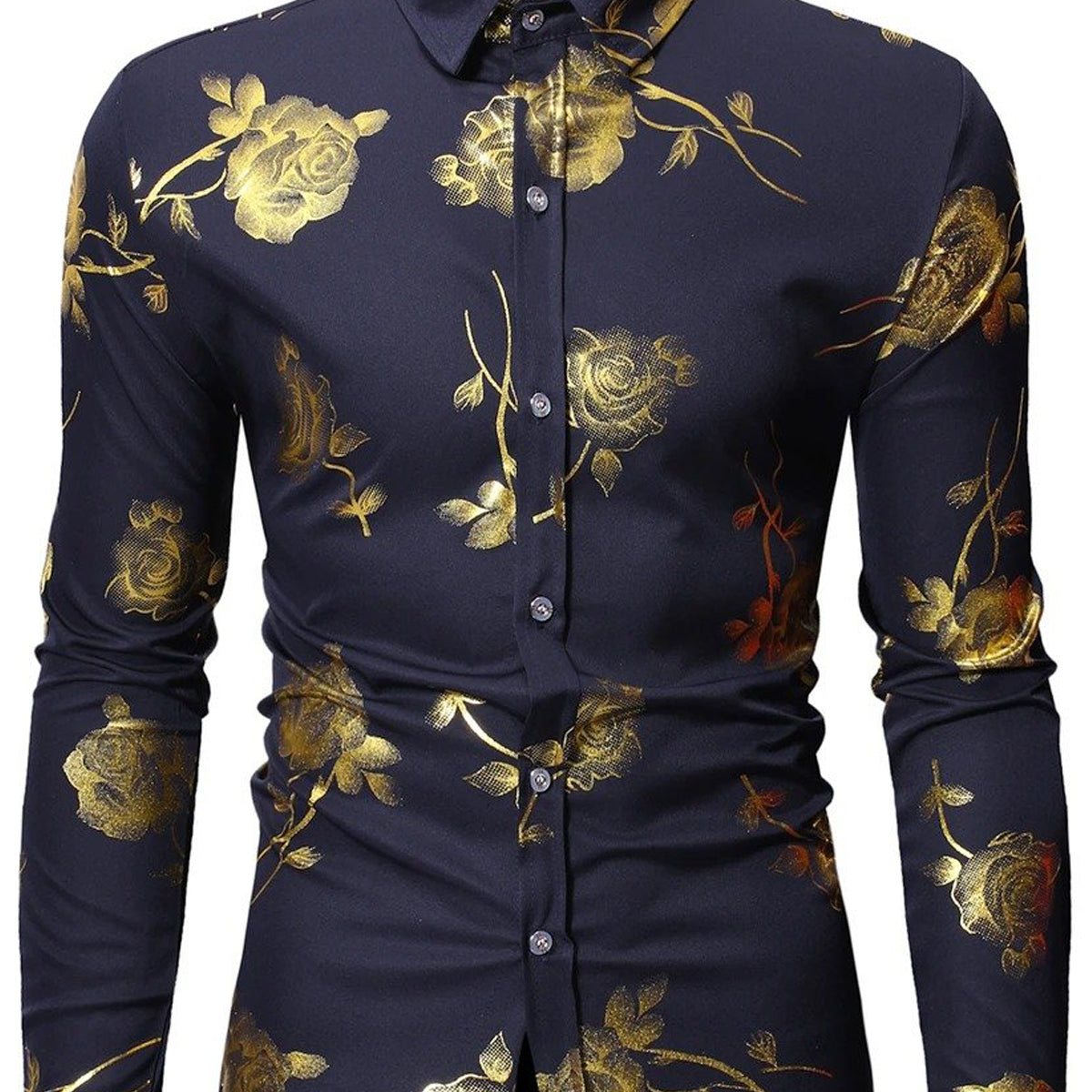 Men's Casual Rose Print Long Sleeve Shirt