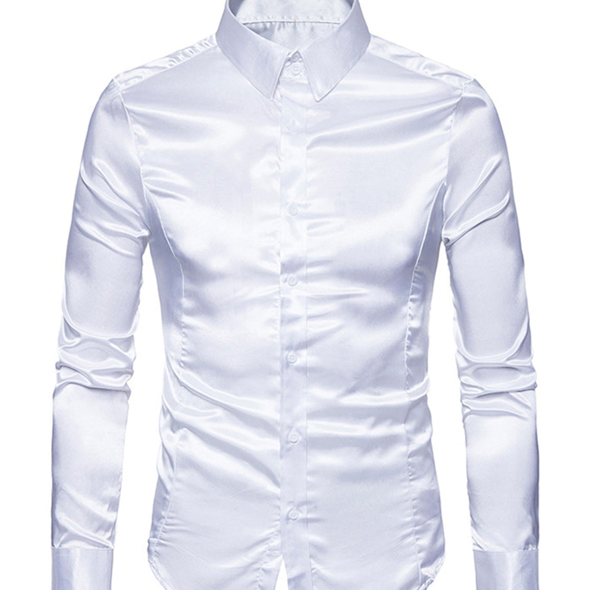 Men's Satin Smooth Button Up Tuxedo Long Sleeve Party Dress Shirt