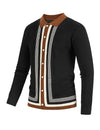Men's Vintage Striped Button Up Knit Polo Shirt Jumper Casual Black Cardigan Sweater
