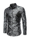 Men's Jacquard Vintage Rose Flower Print Party Prom Long Sleeve Dress Shirt