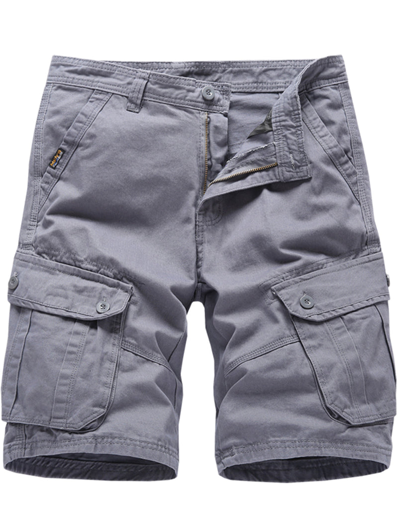 Men's Casual Solid Color Multi-pocket Resort Outdoor Breathable Cotton Cargo Shorts