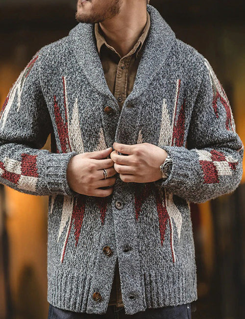 Men's Dark Grey Lapel Button Up Casual Jumper Long Sleeve V Neck Sweater Cardigan