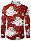 Men's Vintage Santa Claus Print Fancy Red Xmas Christmas Long Sleeve Shirt