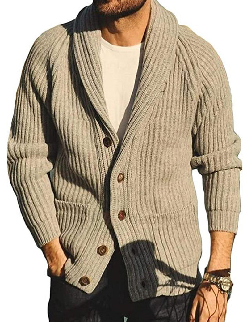 Men's Knit Casual Jumper Button Up Khaki Solid Color Cardigan Sweater