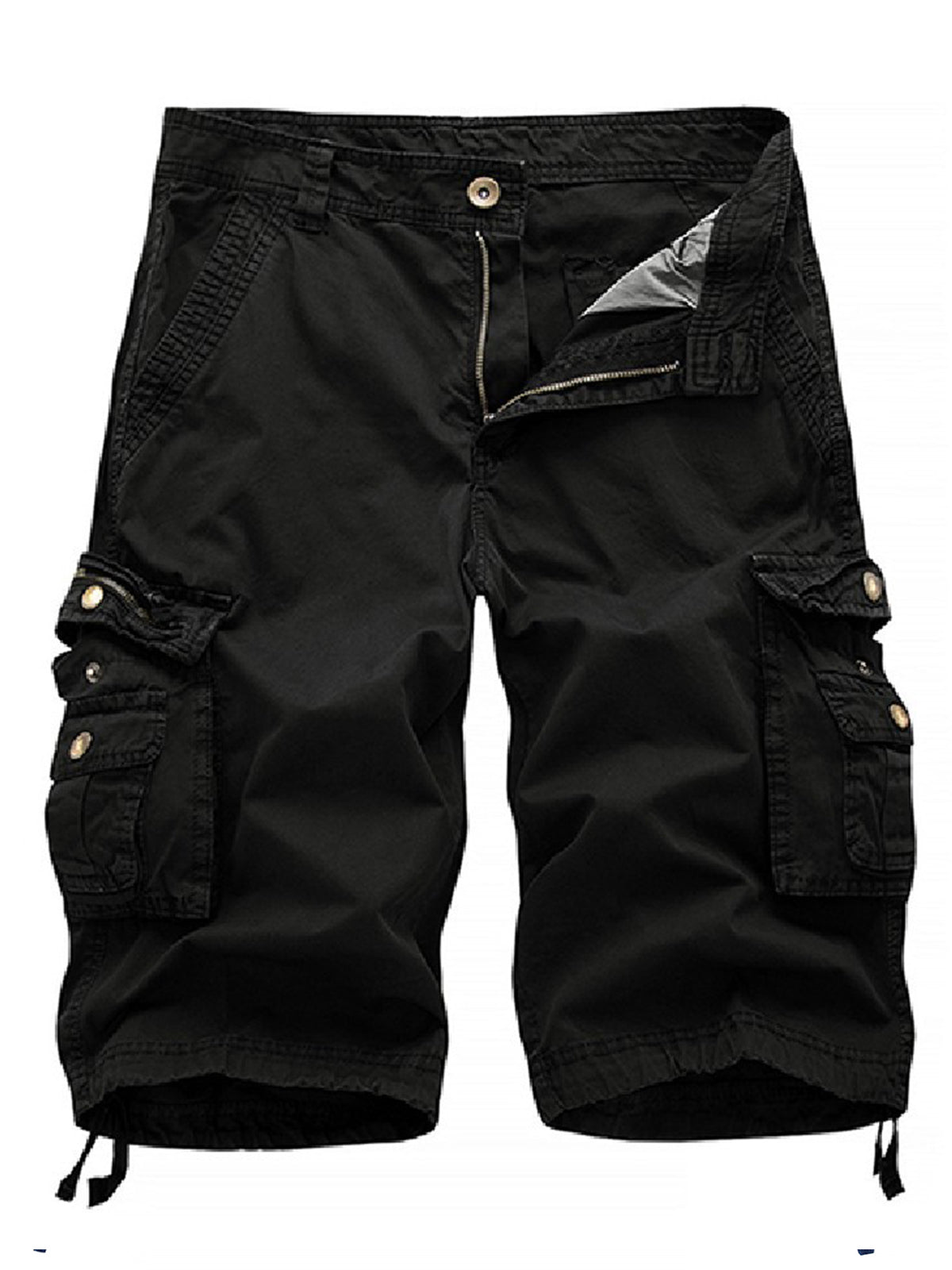 Men's Plus Size Solid Color Casual Outdoor Multi-Pocket Cotton Shorts