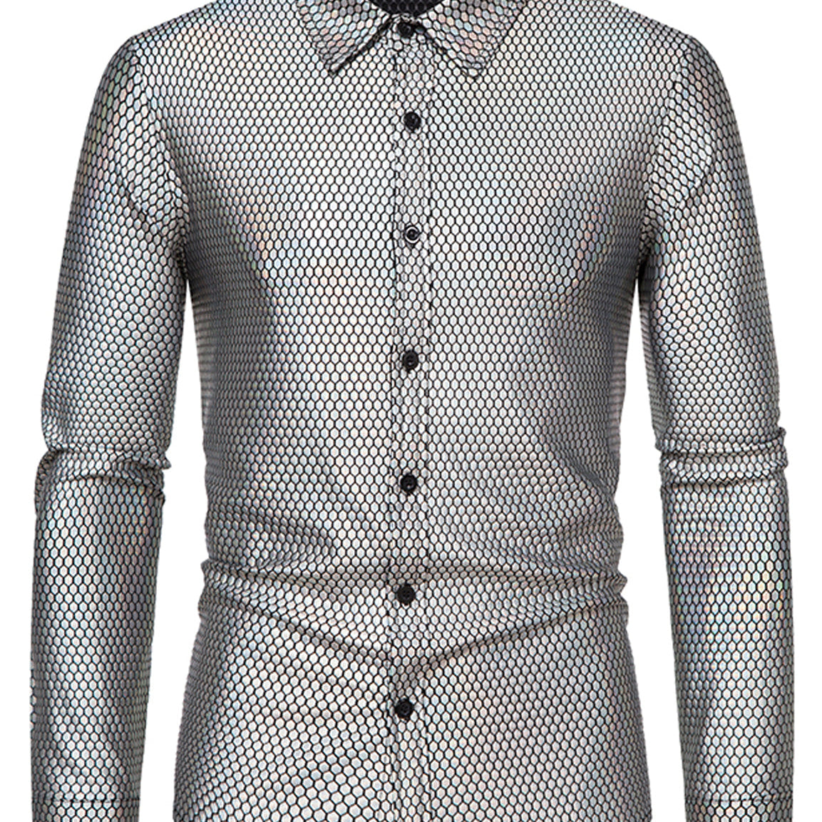 Men's 70's Disco Sequins Button Up Long Sleeve Costume Party Shirt