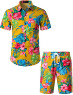 Men's Yellow Flower Tropical Hawaiian Shirt & Shorts Set