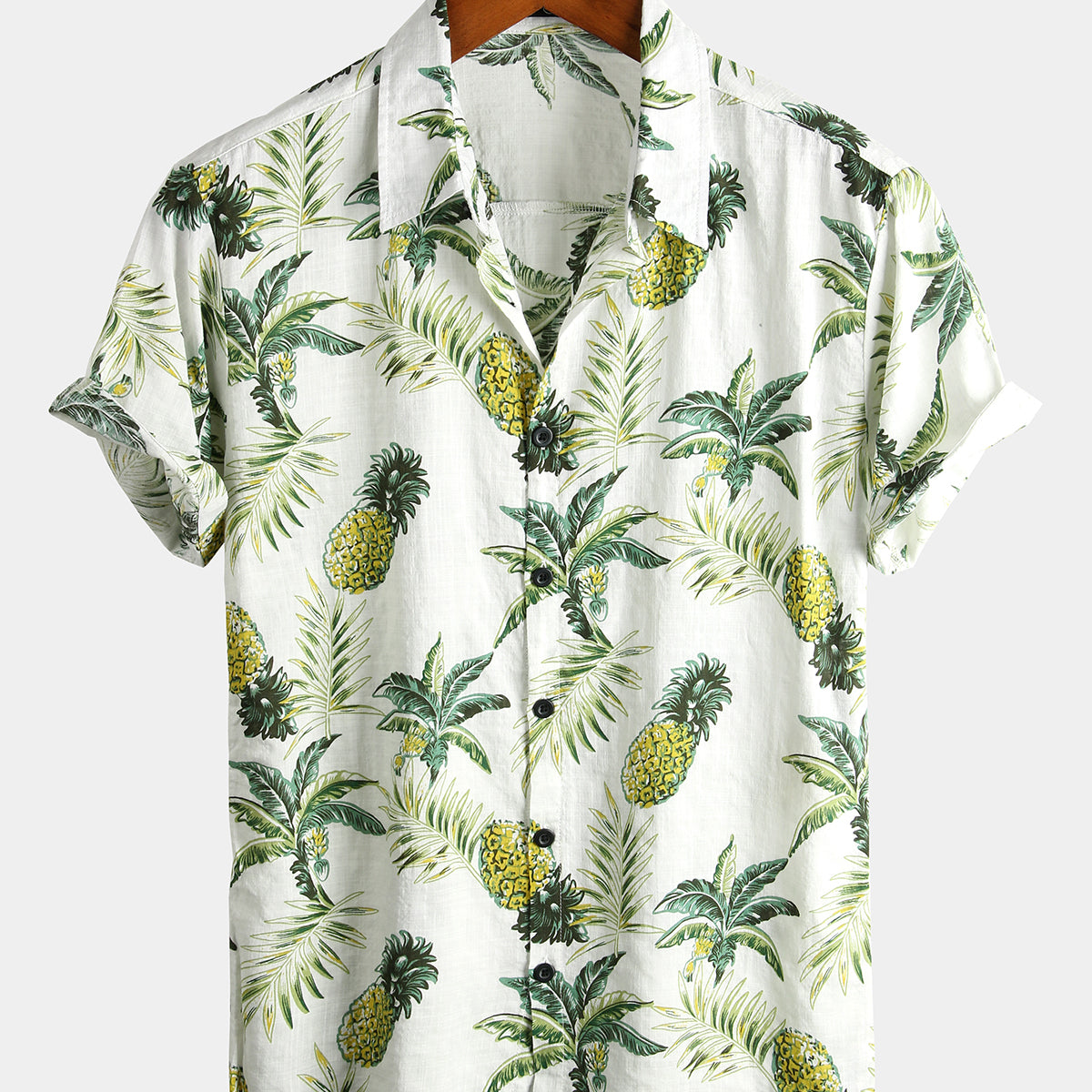 Men's Pineapple Floral Tropical Fruit Cotton Button Up Summer Beach Hawaiian Shirt