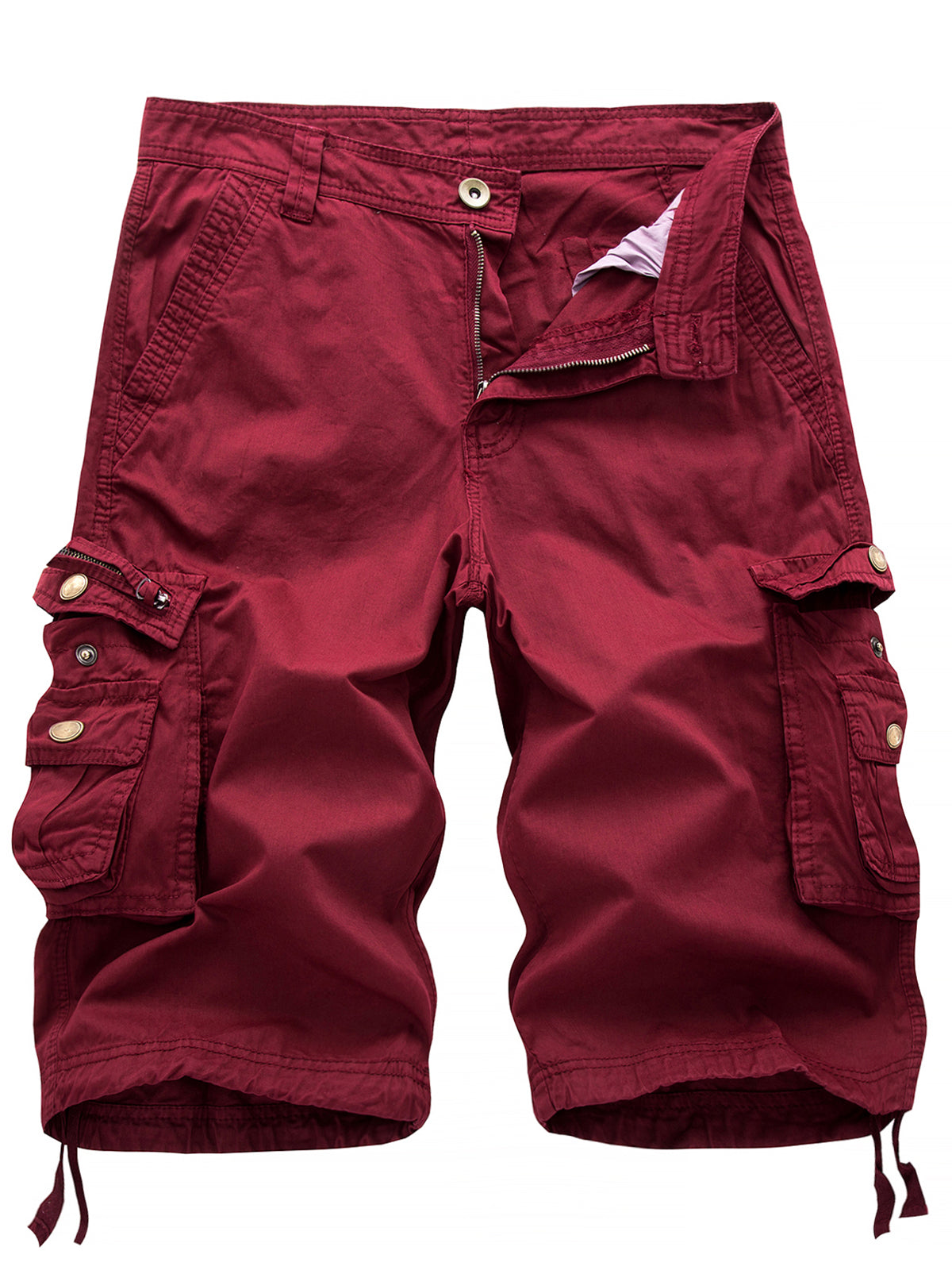 Men's Plus Size Solid Color Casual Outdoor Multi-Pocket Cotton Shorts