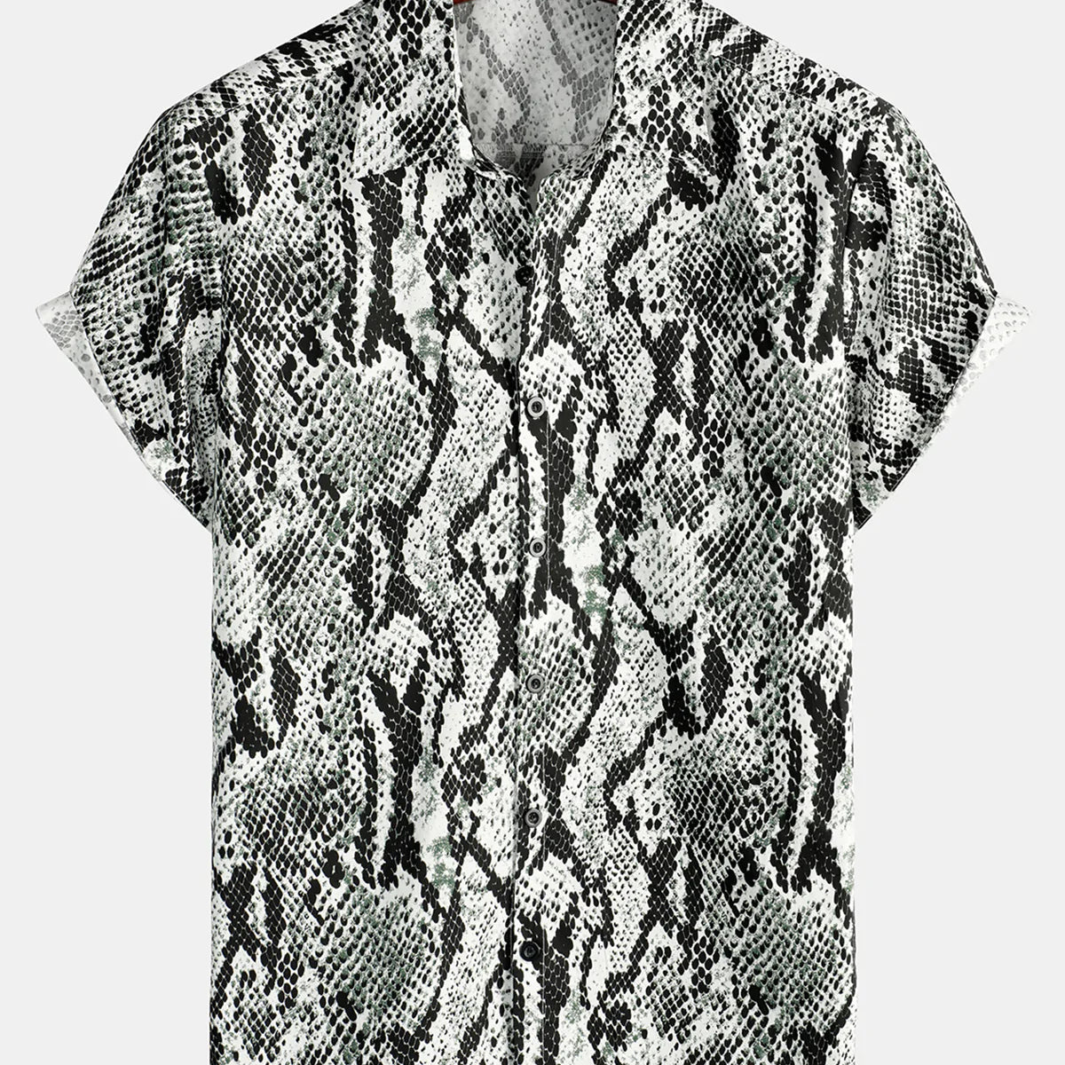 Men's Snake Skin Print Animal Pattern Cool Button Up Cotton Short Sleeve Vacation Shirt