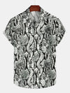 Men's Snake Skin Print Animal Pattern Cool Button Up Cotton Short Sleeve Vacation Shirt