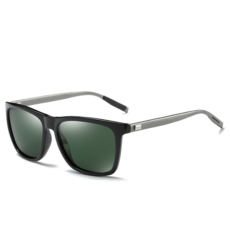 Men's Black Polarized Fashion Aluminum Magnesium Temple Square Sunglasses