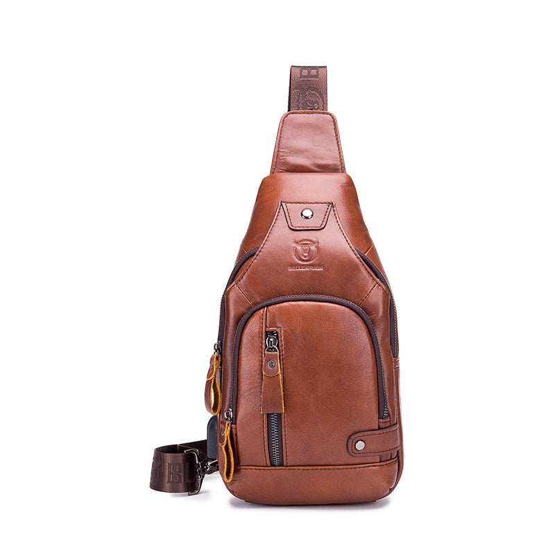 Men's Shoulder Bag Genuine Leather Multi-pocket  Vintage Casual Chest Bag Crossbody Bag