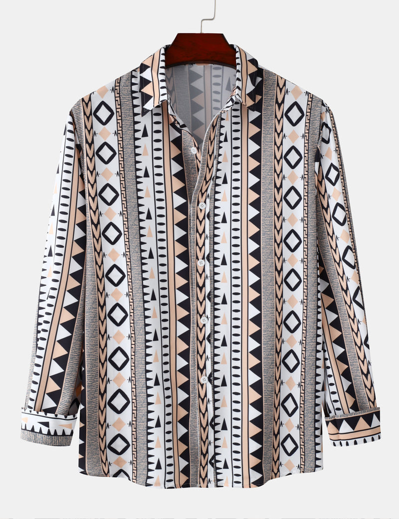 Men's Vintage Striped Button Up Long Sleeve Casual Fall Shirt