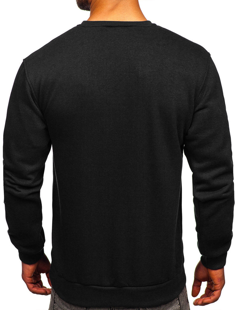Men's Casual Round Collar Fall Winter Warm Long Sleeve Fleece Sweatshirt