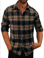 Men's Casual Plaid Button Up Vintage Long Sleeve Fall Winter Shirt