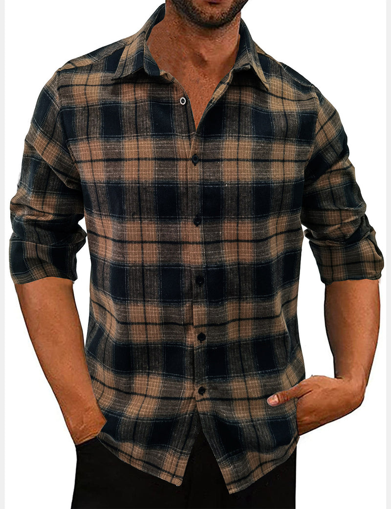 Men's Casual Plaid Button Up Vintage Long Sleeve Fall Winter Shirt