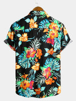 Men's Flower Tropical Hawaii Cotton Short Sleeve Shirt