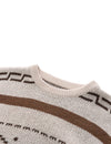 Men's Retro Knit Striped Long Sleeve Casual Vintage Beige Sweater