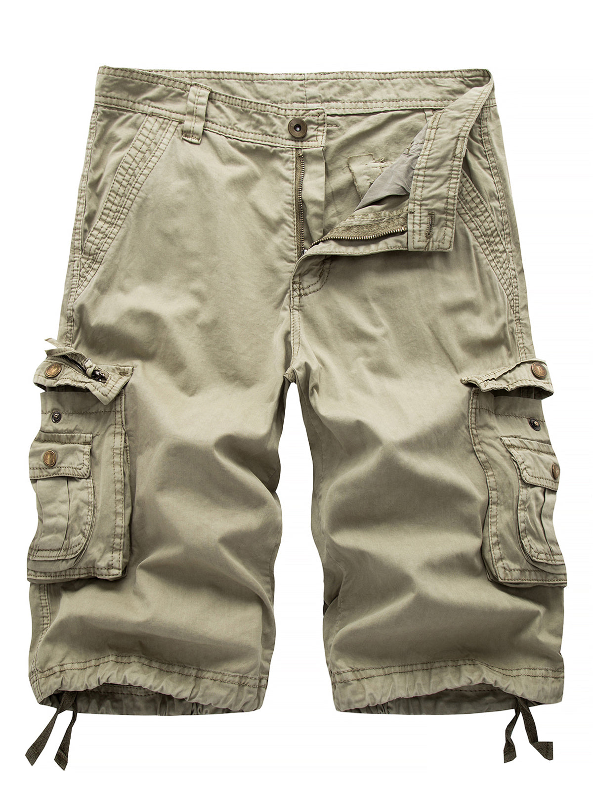 Men's Plus Size Solid Color Casual Outdoor Multi-Pocket Cotton Shorts