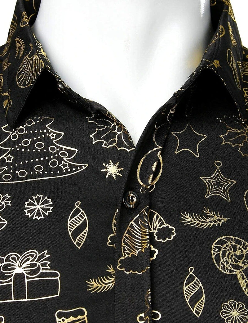 Men's Christmas Print Regular Fit Holiday Button Dress Long Sleeve Shirt