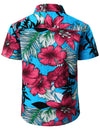 Boy's Blue Tropical Aloha Summer Floral Vacation Casual Hawaiian Short Sleeve Shirt