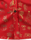 Men's Christmas Print Regular Fit Button Holiday Long Sleeve Red Dress Shirt