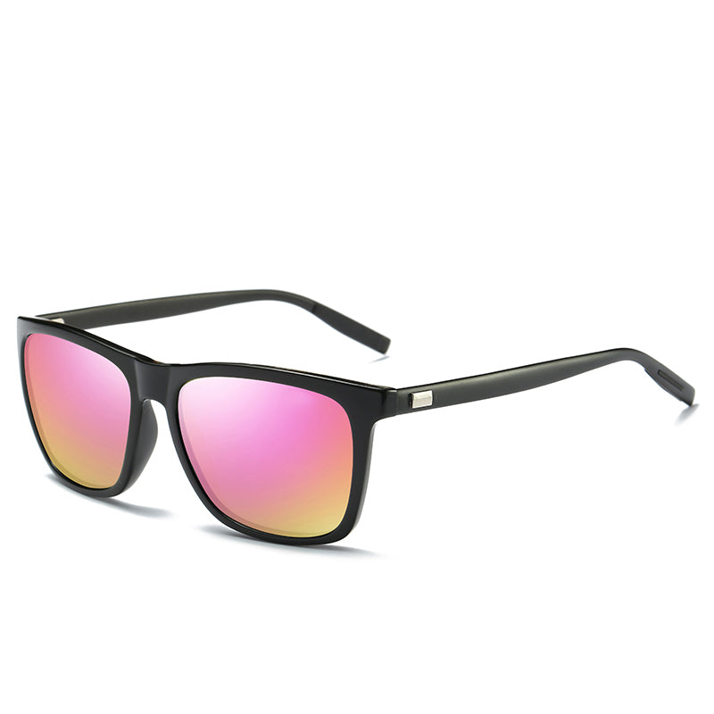 Men's Black Polarized Fashion Aluminum Magnesium Temple Square Sunglasses