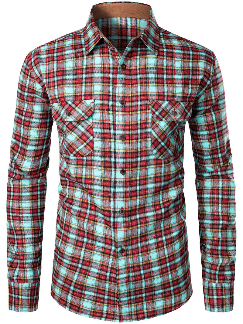 Men's Button Up Regular Fit Long Sleeve Plaid Flannel Casual Shirts