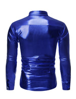 Men's Sequin Metallic Prom Party Button Long Sleeve Shirt