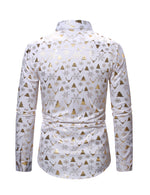 Men's Christmas Gold Print Xmas Party Button Up Long Sleeve Dress Shirt