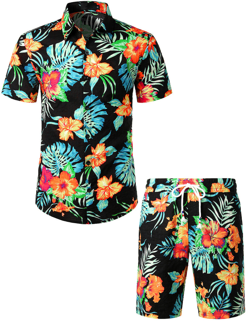 Men's Flower Tropical Hawaiian Shirt & Shorts Set