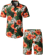 Men's Flower Tropical Hawaiian Shirt & Shorts Set