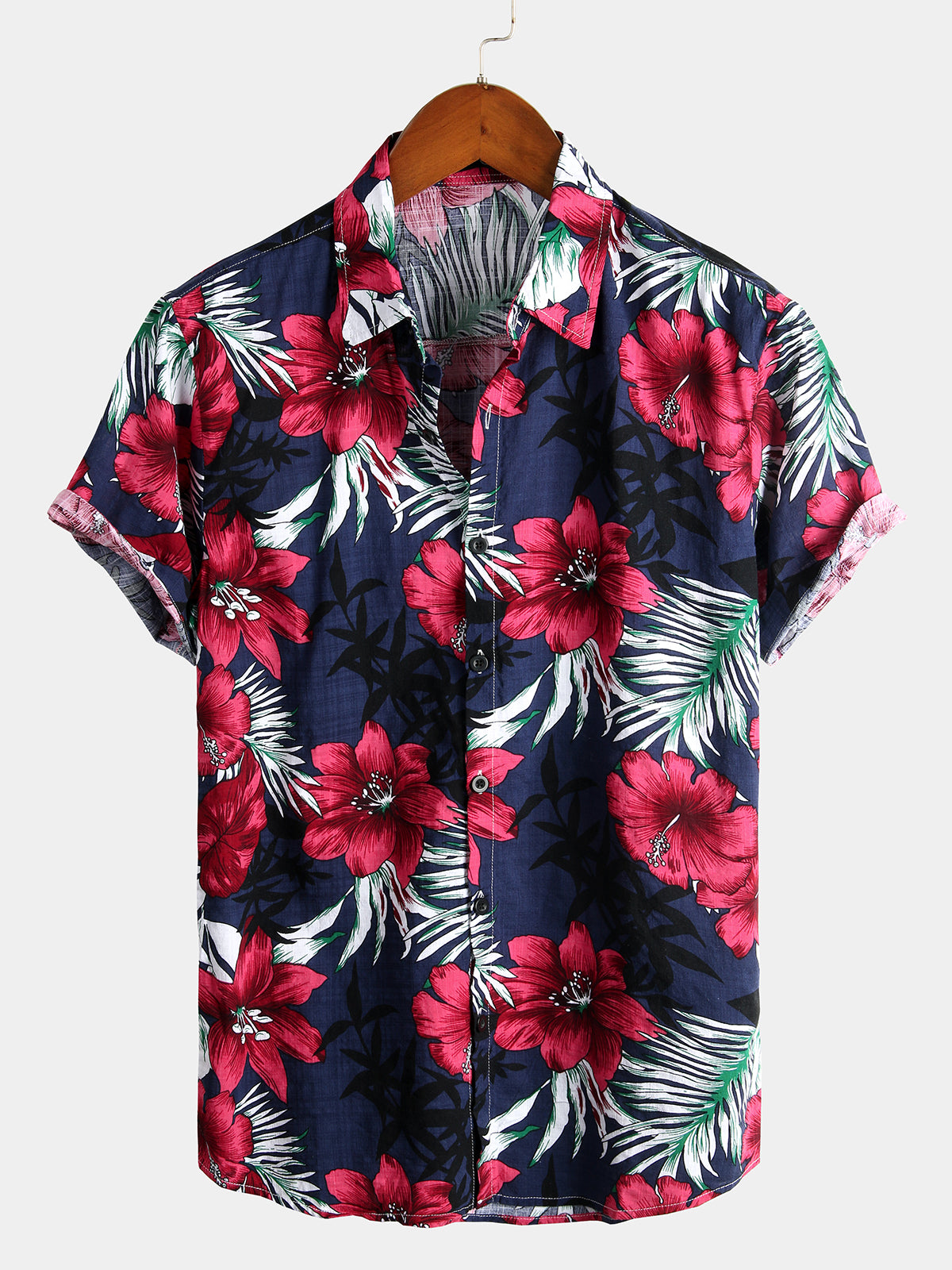 Men&#39;s Flower Tropical Hawaii Cotton Short Sleeve Shirt