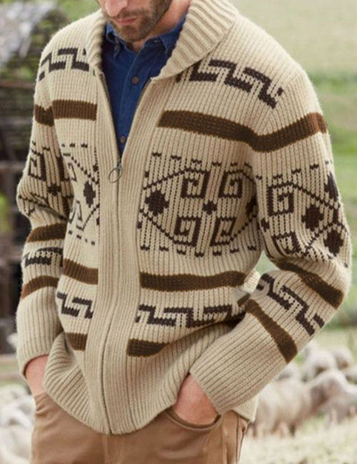 Men's Vintage Zip Casual Soft Jumper Long Sleeve Cardigan Sweater