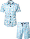 Men's Cotton Blue Daisy Hawaiian Shirt & Shorts Set