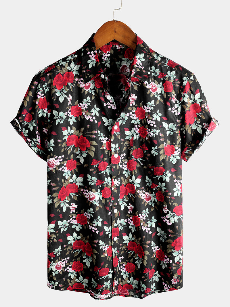 Men's Rose Cotton Hawaiian Pocket Shirt