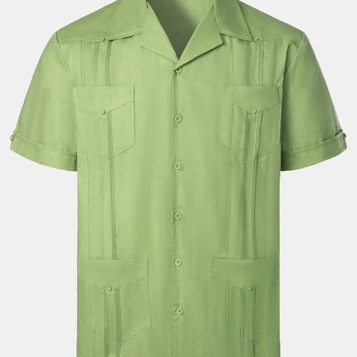Men’s Pocket Linen Cuban Guayabera Summer Camp Button Up Short Sleeve Casual Shirt