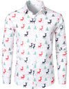 Bundle Of 2 | Men's Christmas Tree Elk Print Breathable Red Long Sleeve Shirts