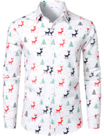 Bundle Of 2 | Men's Christmas Tree Elk Print Breathable Red Long Sleeve Shirts