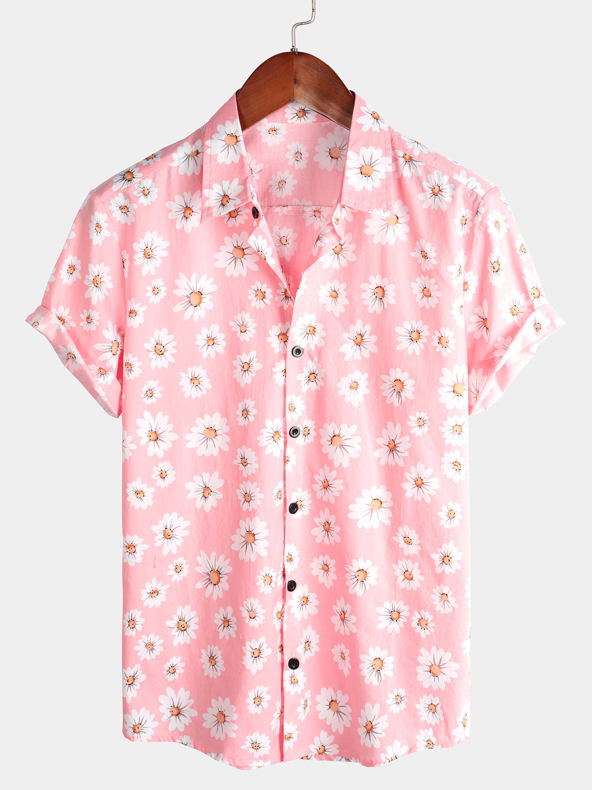 Men's Pink Daisy Hawaiian Short Sleeve Shirt