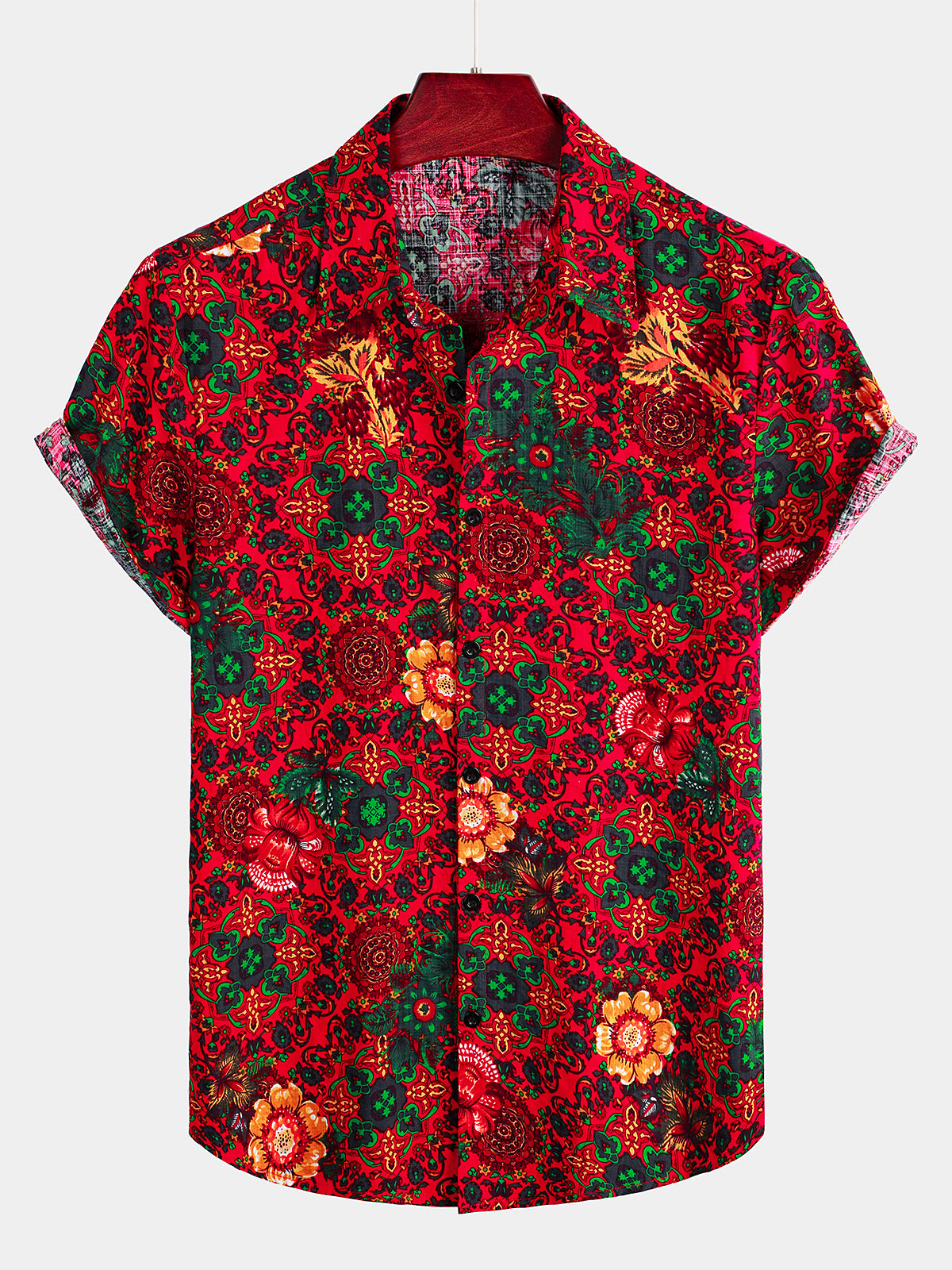 Men's Vintage Flower Hawaiian Cotton Shirt