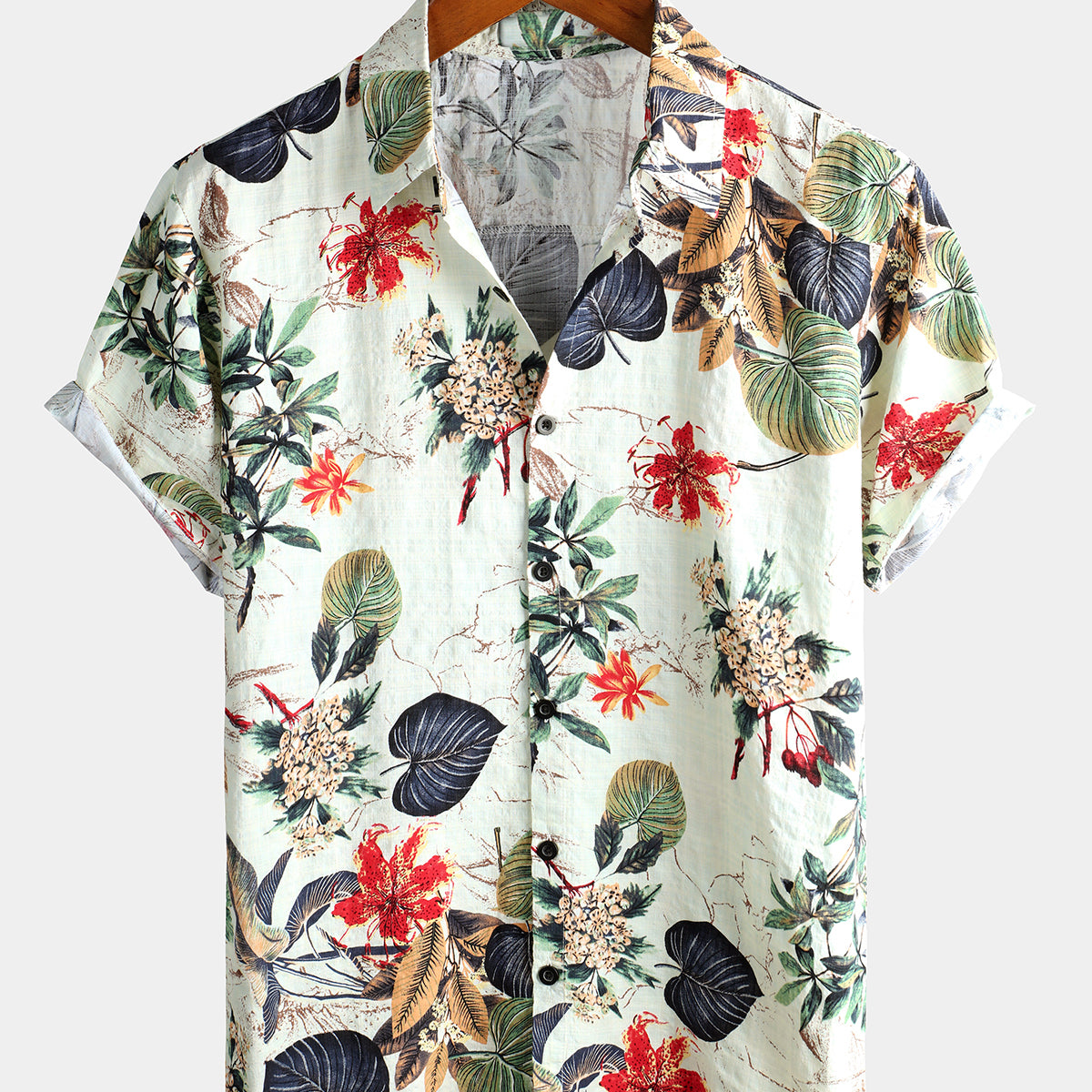 Men's Flower Cotton Tropical Floral Summer Button Up Hawaiian Shirt ...